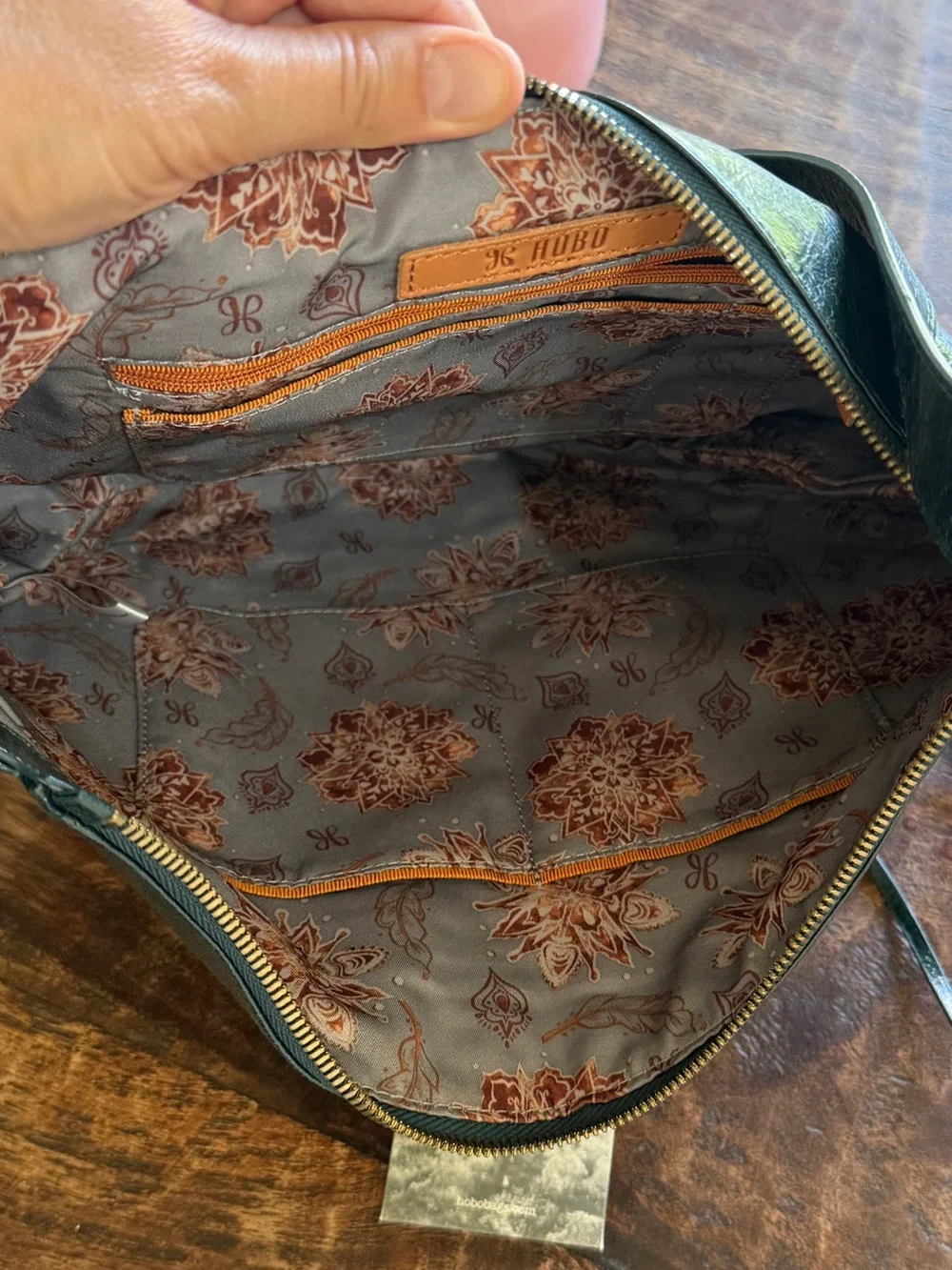 Hobo Dark Green Crinkle Leather Shoulder Bag